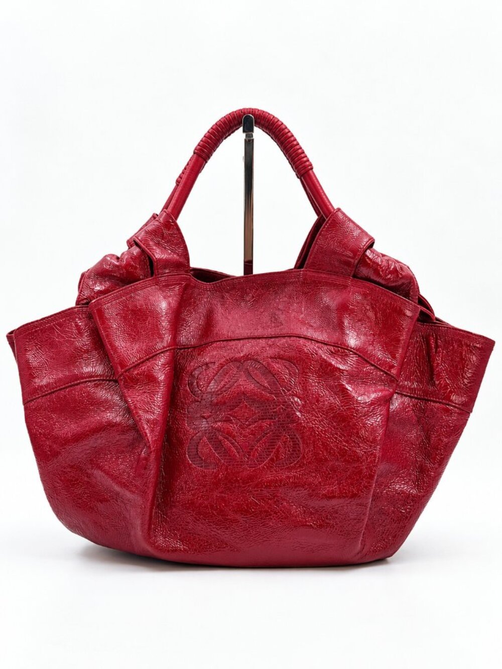Loewe Vintage Red Patent Leather Large Tote Shoulder Bag Anagram